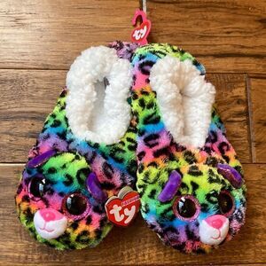TY Beanie Boos Dottie Slippers Rainbow Leopard Youth Kids Size 4-6 New NWT